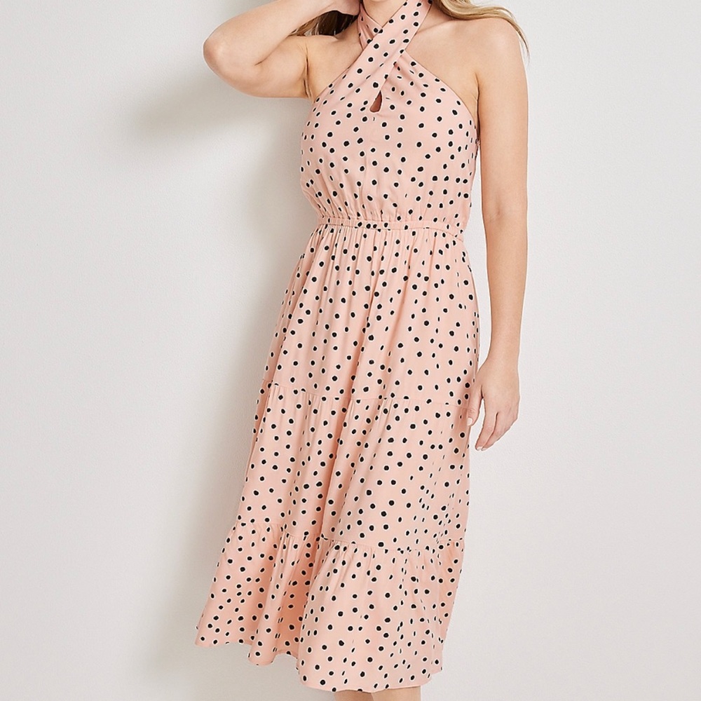 Polka dot halter dress pink and black